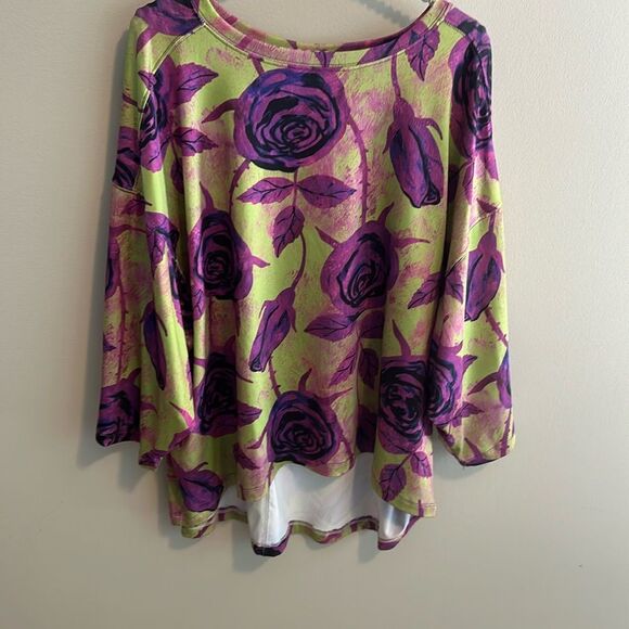The Zig Zag Stripe Green/Purple Rose Oversized Top. Size 2XL - Picture 1 of 3